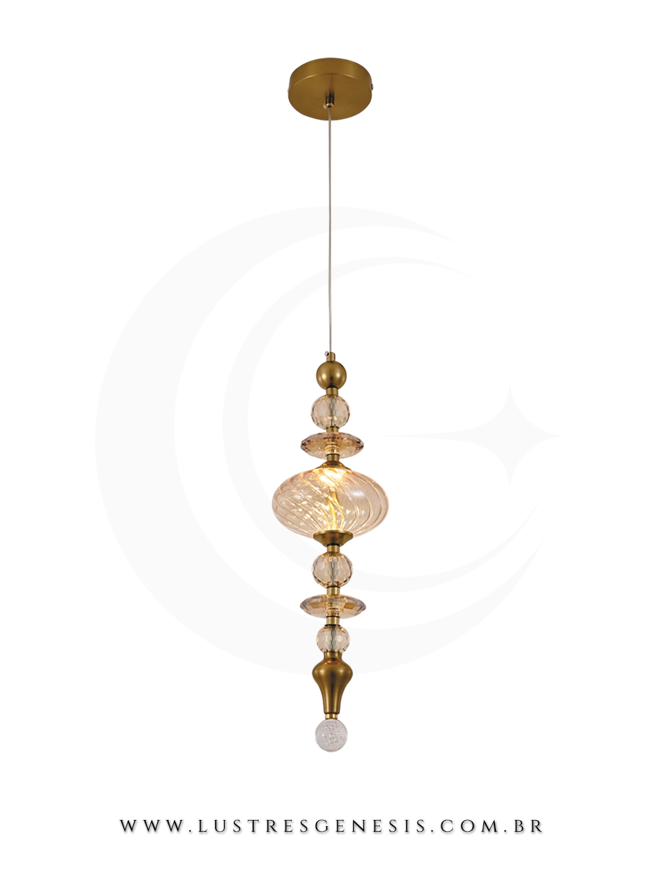 Pendente Contempor&acirc;neo Bronze com Vidro Conhaque para Bancada, Cabeceira de Cama e Banheiro